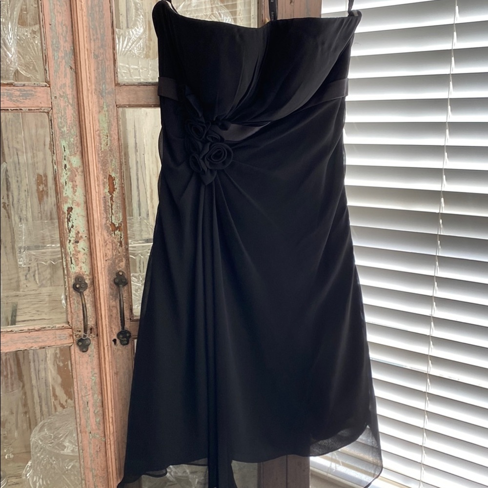 Bill Levkoff Black Asymmetrical Ruched Knee-Length Dress